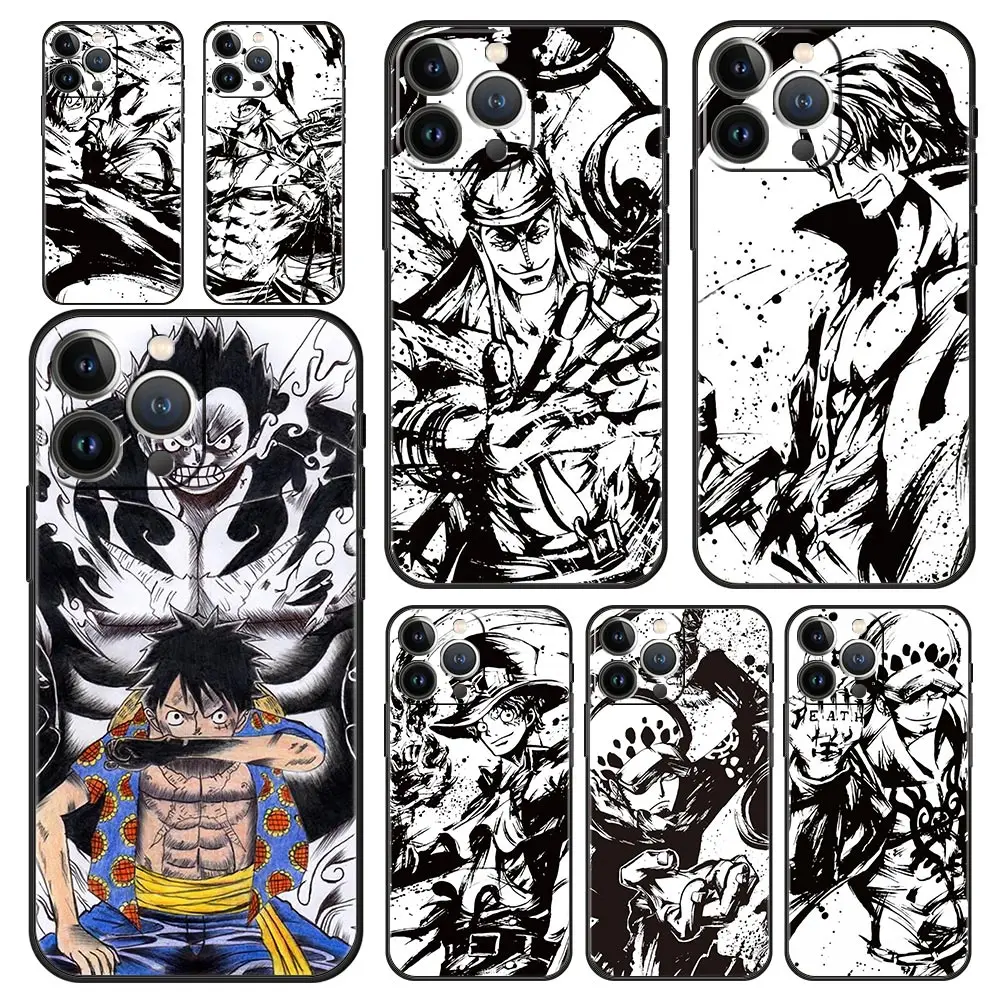 

One Piece Anime Painting Art Phone Case For iPhone 13 12 11 Pro MAX XR X SE XS 7 8 Plus iPhone13 Mini Silicone Black Matte Cover