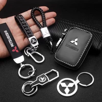 car metal keychain leather key ring 3d logo key case car styling for mitsubishi asx outlander xl 3 lancer pajero 4 l200 lancer e