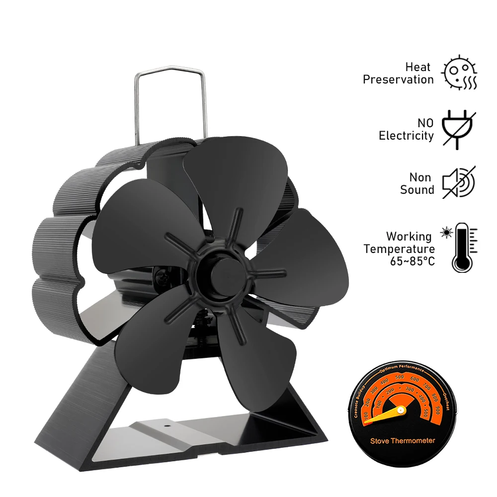 

5 Blades Heat Powered Stove Fan Mini Fireplace Fan komin Log Wood Burner Eco Friendly Quiet Fan Home Efficient Heat Distribution