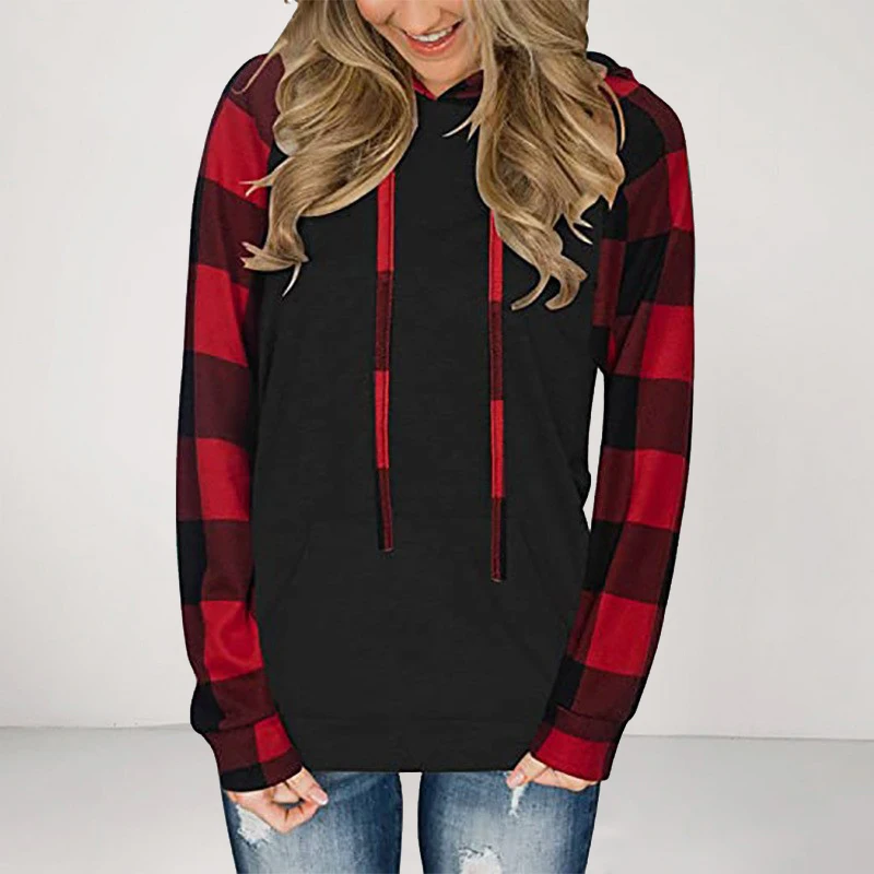 

Женская Повседневная Толстовка в клетку, с длинным рукавом