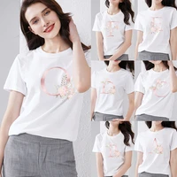 clothes ladies summer t clothing pink flower print fashion casual t shirts letter trend short sleeve women female pullover tee