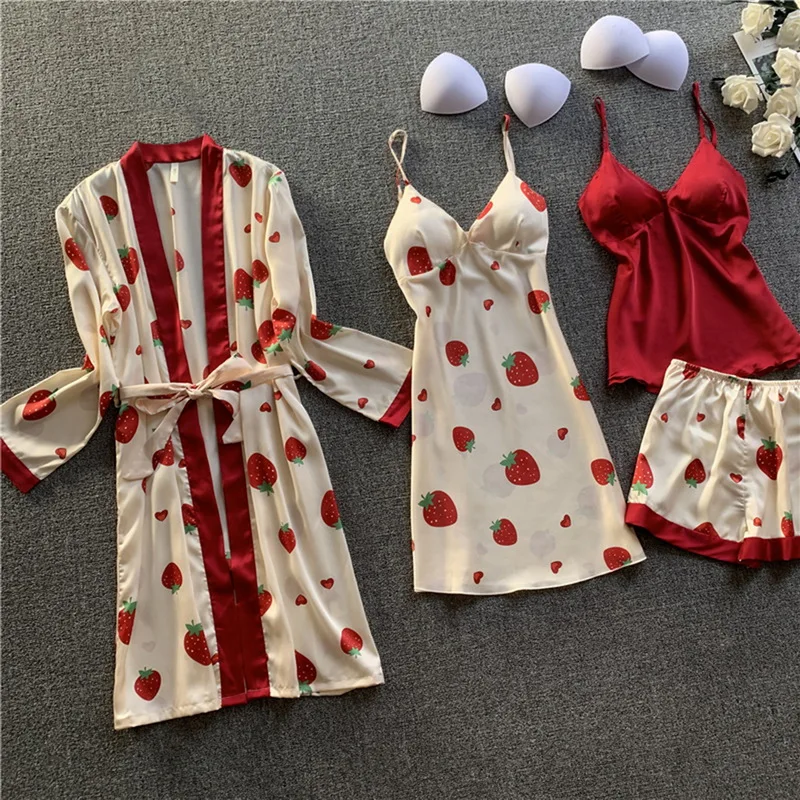 

Пижама для женщин, пижамный комплект из 4 предметов, пикантная Женская пижама, одежда для сна, женские пижамные комплекты, домашняя одежда дл...