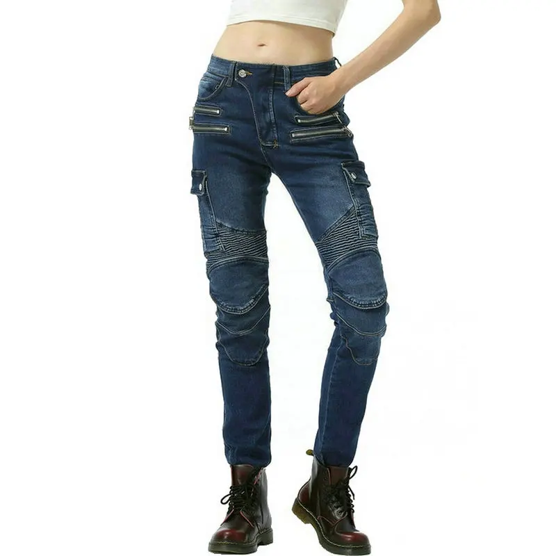 Женские байкерские брюки Loong для езды на мотоцикле, повседневные защитные джинсы В рыцарском стиле, высокоэластичные локомотивные брюки