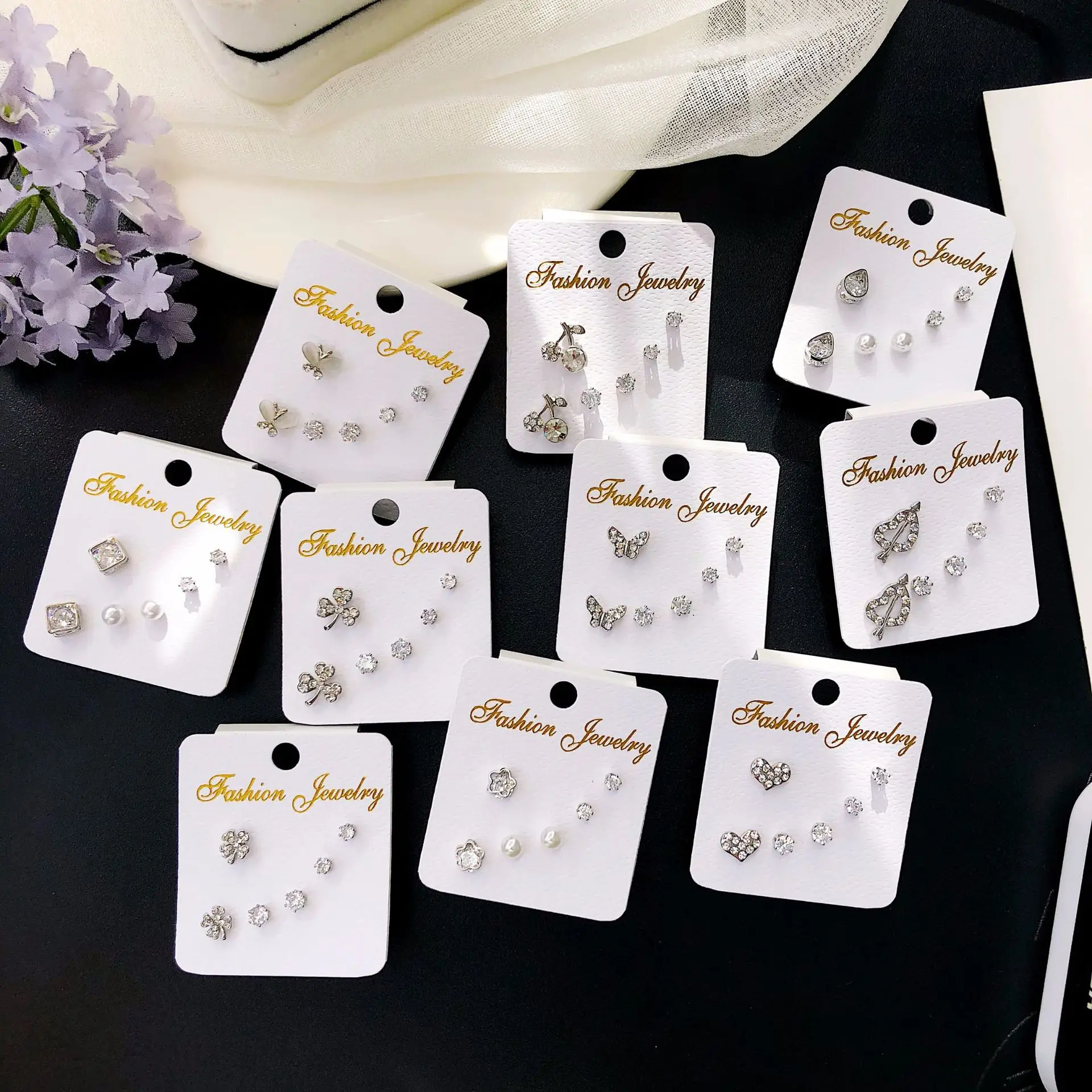 

New Color-preserving Hypoallergenic Earrings Korean Fashion All-match Geometric Zircon Three-piece Earrings Simple Trend Jewelry