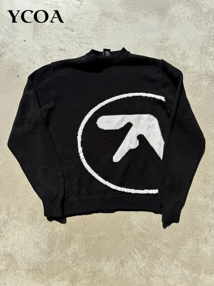 Мужской свитер Y2K Aphex Twin Knit Logo пуловеры большого размера готический джемпер