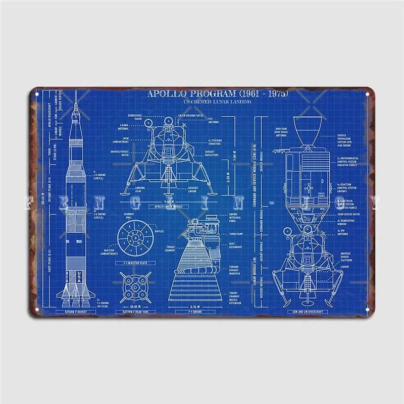 

Apollo Program 1961 1975 Blueprint Metal Sign Wall Plaque Club Bar Retro Cinema Living Room Tin Sign PosterWall Decoration