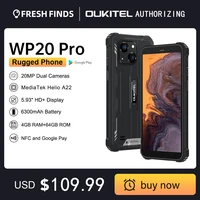 [World Premiere] OUKITE WP20 Pro Rugged Smartphone 5.93" 4GB+64GB 6300mAh Mobile Phone 20MP Cameras Android 12 Cellphone NFC