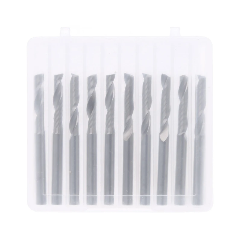 

10 Pcs 1/8" Single Flute Carbide Spiral Flat Nose End Mill CNC Router Bits 17mm CEL