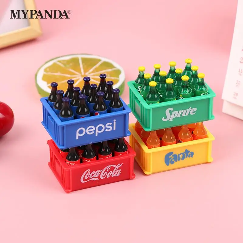 

13Pcs/set 1:12 Dollhouse Miniature Food Mini Cola Soda Sprite Bottles With Bucket Drinks Modle Kitchen Doll House Accessories