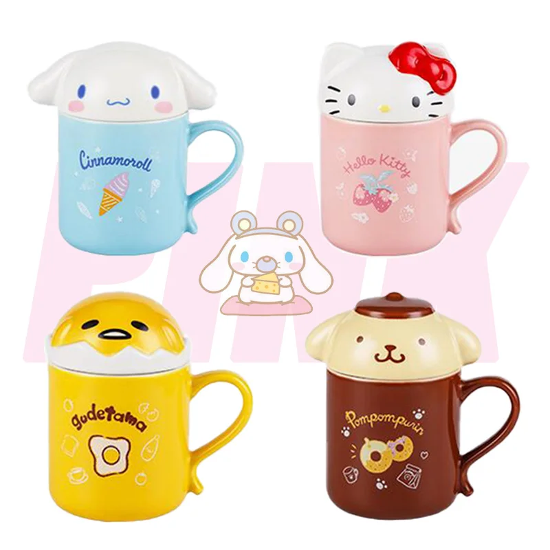 

PINK Kawaii Cartoon Ceramic Cup with Lid Cinnamoroll Purin Dog Anime Personalized Household Drinking Cup Couple Cup Cute Gift