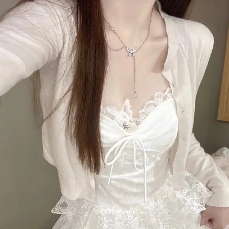 Корейский Повседневный солнцезащитный вязаный кардиган + Y2k E-Girl с высокой талией