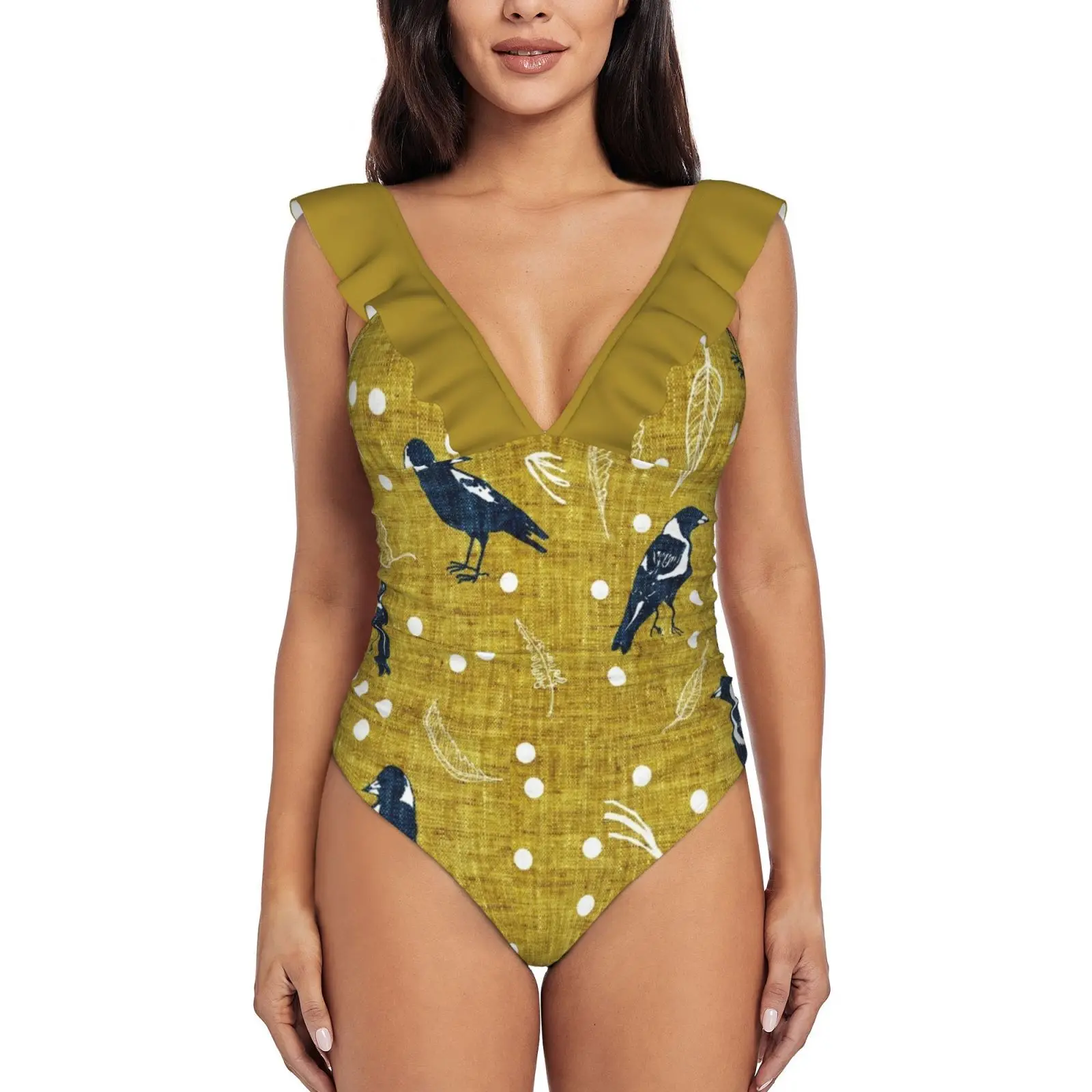 

Сезон Magpie, сексуальный купальник с рюшами и принтом, женский слитный купальник, Женский Монокини, купальный костюм, Magpie, горчичная, австрали...