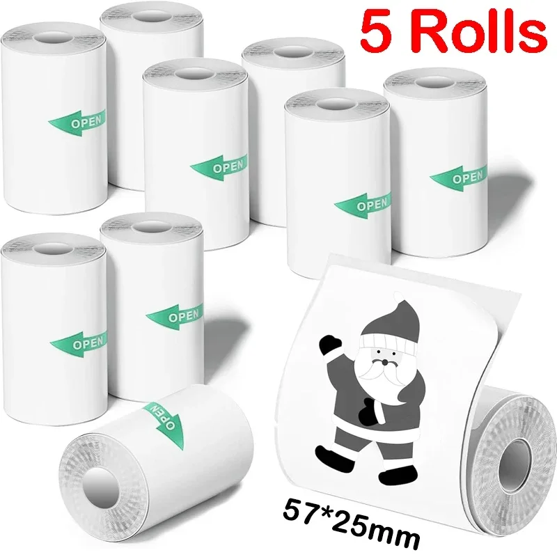 

5/1Rolls 57x25MM Mini Printer Sticker Paper for Most Kids Instant Camera Refill For Mini Pocket Printer Lable Note Photo