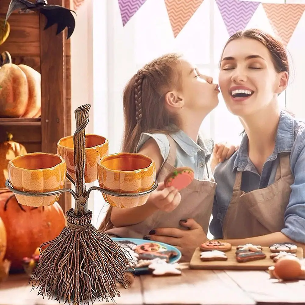 

3/4 Bowl Halloween Pumpkin Snack Bowl Stand Rack Resin Iron Event Party Stand Bowl Tray Decoration Pumpkin Rack Food Hallow O6J2