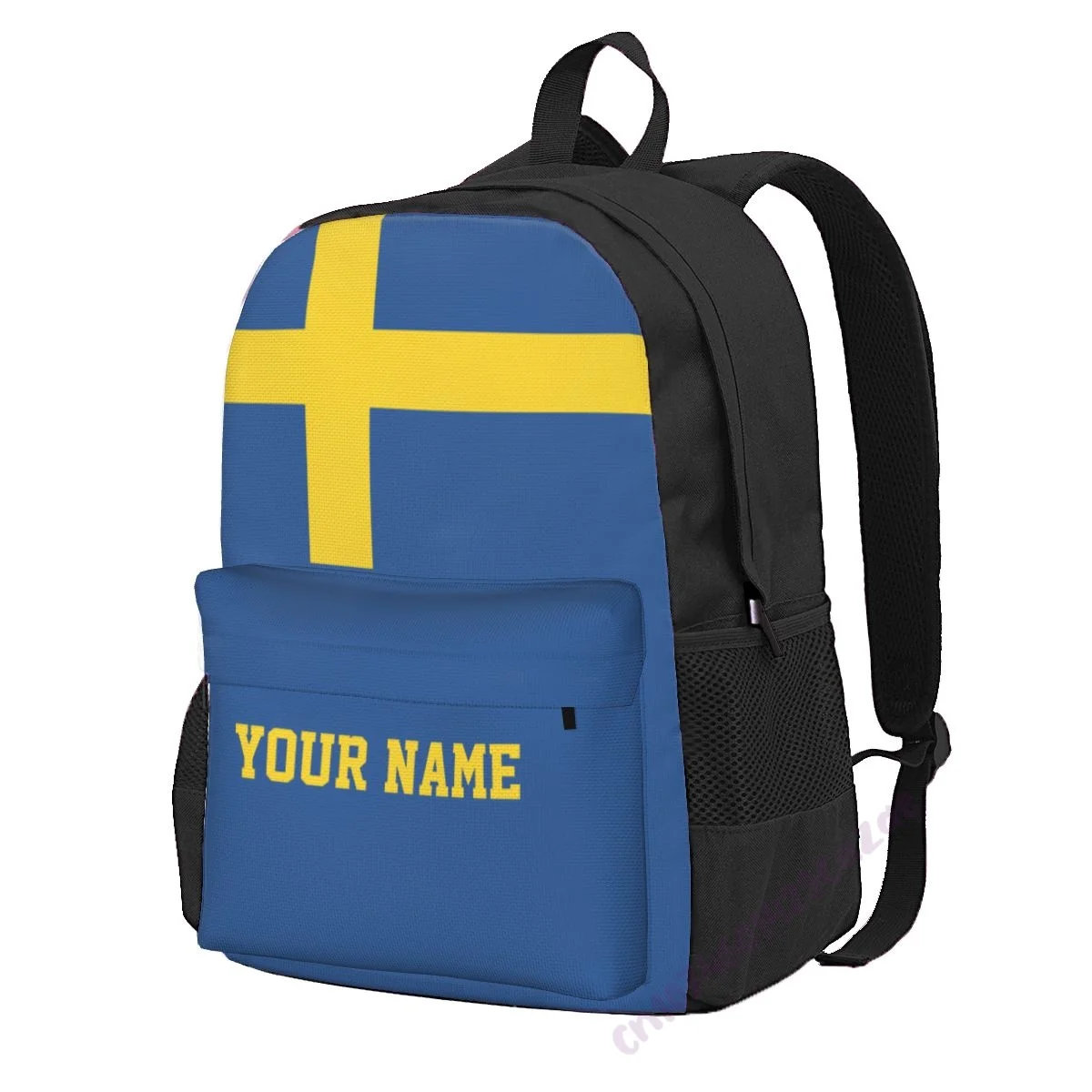 Custom Name Sweden Flag Polyester Backpack For Men Women Travel Bag Casual Students Hiking Travel Camping