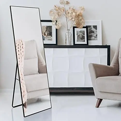 

Длинное зеркало, напольное зеркало, стоячее зеркало, прислоненное зеркало, полноразмерное зеркало, большое зеркало, зеркало для спальни с черным алюминиевым покрытием