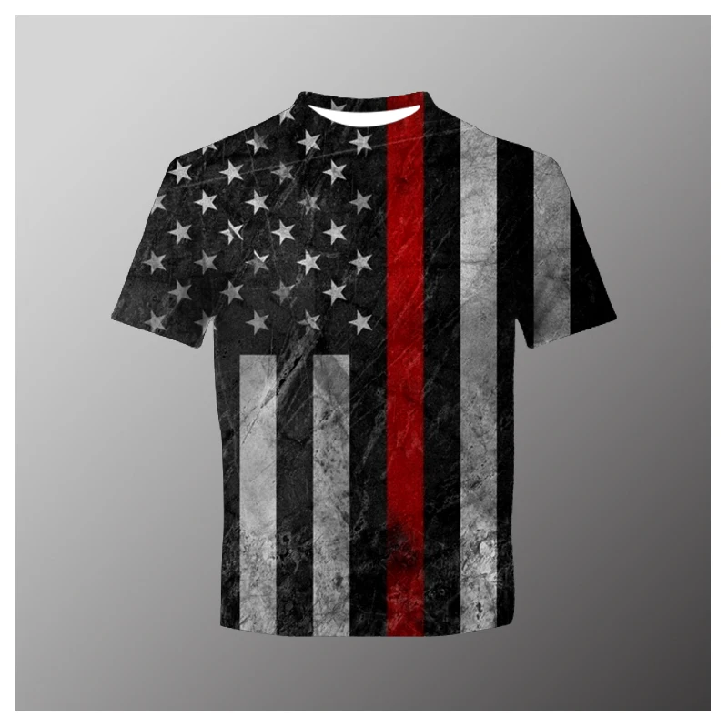 

Summer Trendy Men's 3D Flag Print T-Shirt Fashion Personality Harajuku Hip-Hop Man Oversized Round Neck Loose Top