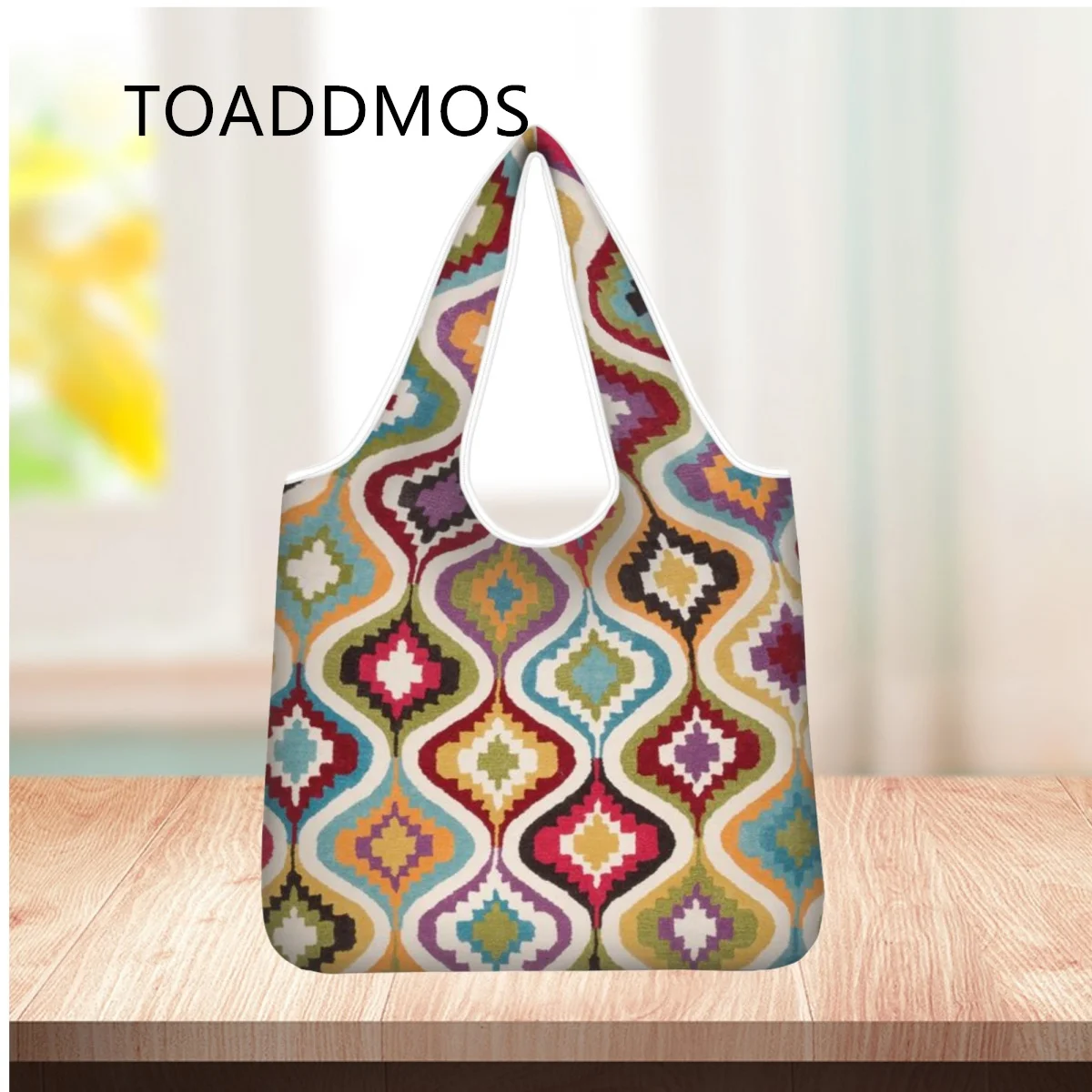 

TOADDMOS Women Tribal Print Backpack Colorful Geometric Pattern Shoulder Shopping Bag Casual Foldable Outgoing Polyester Tote