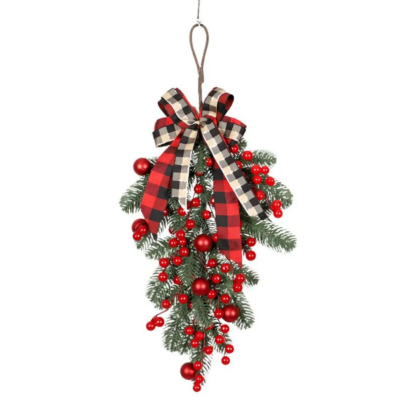 

Christmas Red Berries Swag Wreath Pine Branch Artificial Berries Snowy Pine Front Door Wreath Wall Garland Christmas Ornaments