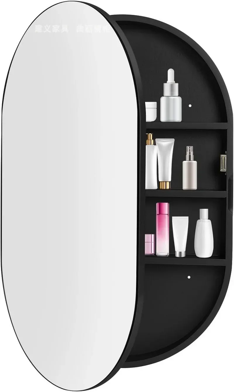 Овальный зеркальный шкаф для хранения в ванной комнате с подсветкой настенный