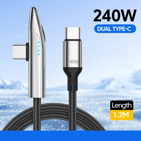 elough 100 Вт 90 °   Угловой кабель USB C для быстрой зарядки, 240 Вт, кабель типа C к кабелю типа C для iPhone 15 16, кабель для передачи данных Samsung
