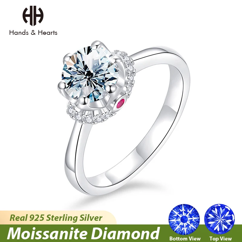 

H & H Real 1CT Moissanite Diamond Gemstone Rings for Women 925 Sterling Silver Solitaire Luxury Engagement Ring Fine Jewelry