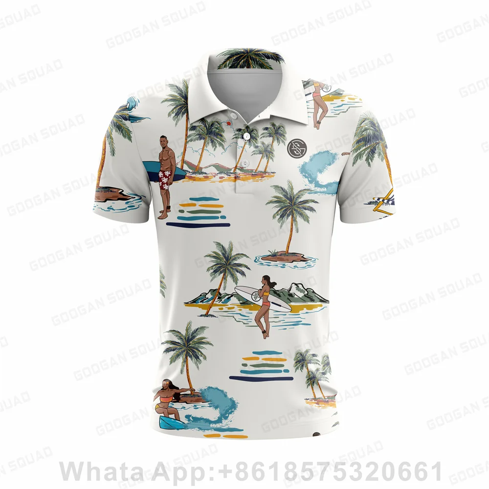 2023 New Summer Hawaii Style Men Polo Shirt Casual Fashion Short Sleeve Quick Dry Fishing Golf T-shirt Lapel Button Polo T-shirt