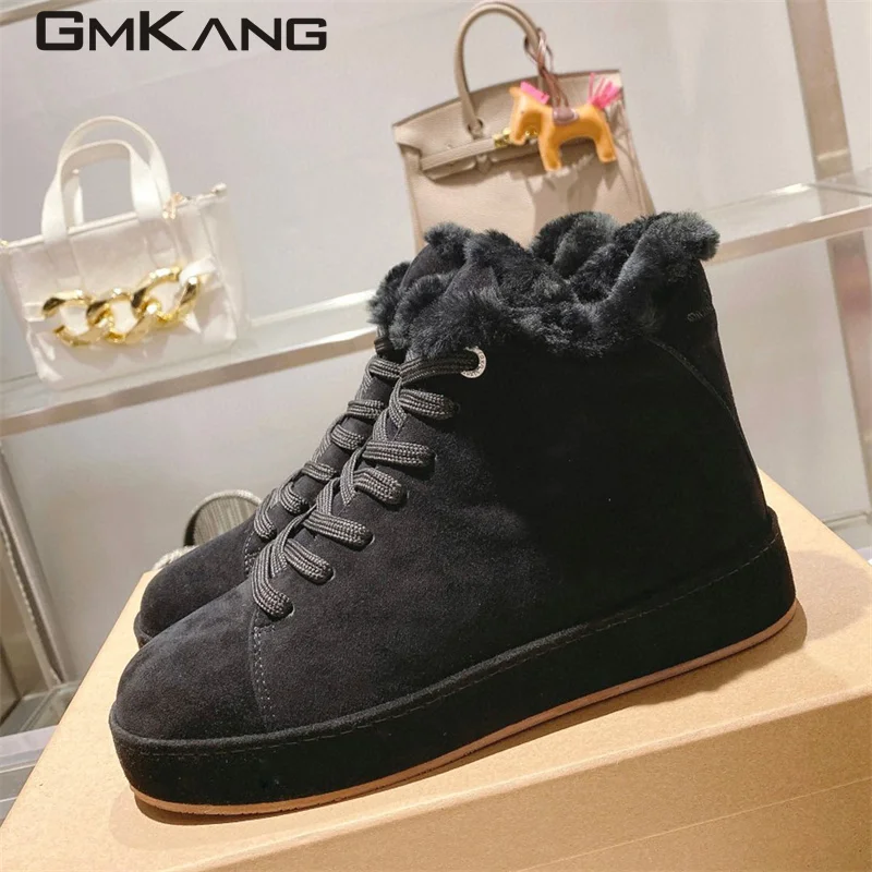 

Winter Wool Shoes Women Flat Snow Boots Round Toe Lace Up Casual Shoes Woman Fashion Comfort Sneakers Women Short Boots Woman