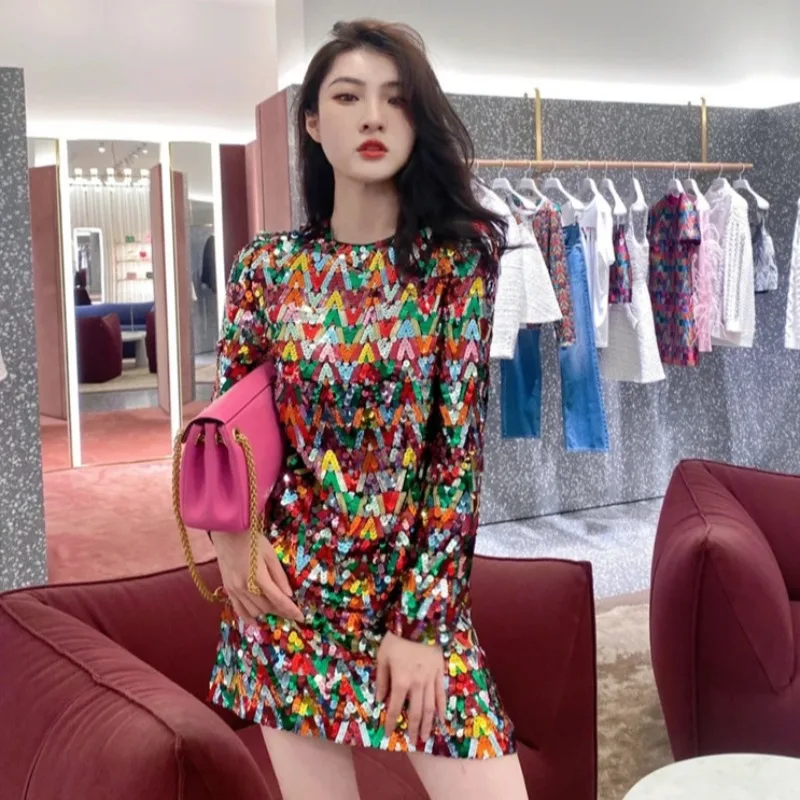 

2022 Women Summer New Fashion Luxury Sequined Mini Dresses Sexy Lady Nightclub Evening Party Dress Banquet Clothing
