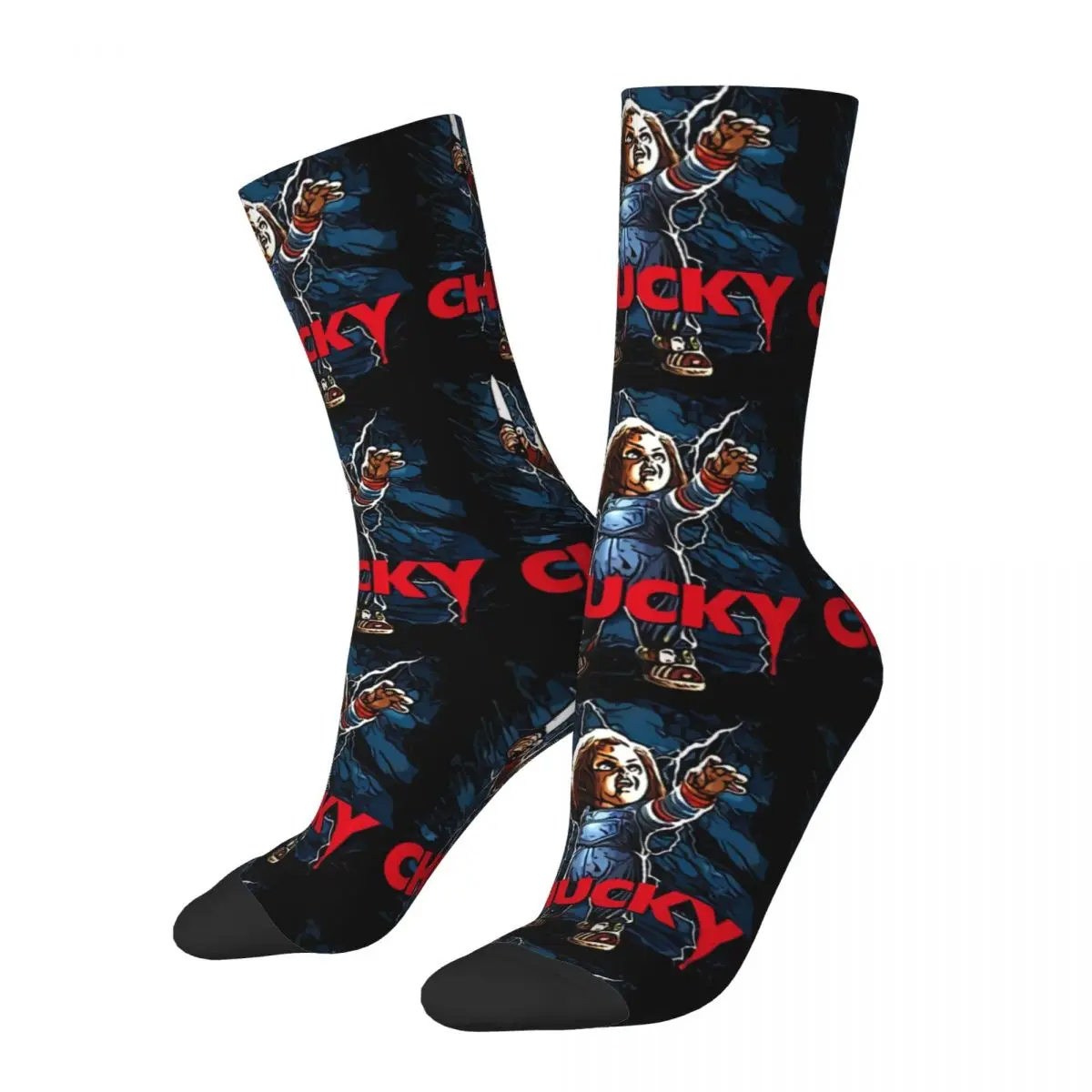 Happy Men's Socks Chucky Child's Play Doll Vintage Horror Movies Hip Hop Seamless Crew Sock Gift Pattern Printed