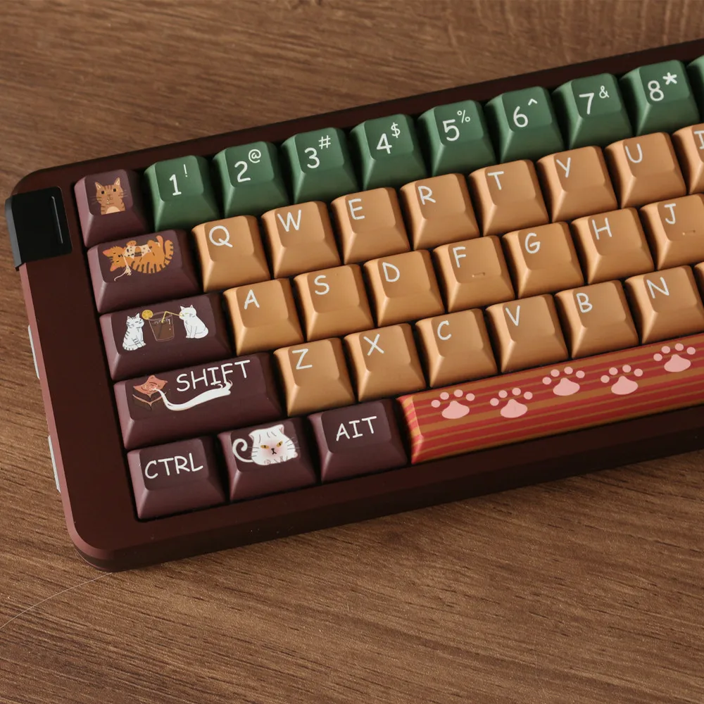 Клавиатура для ресторана Cat Tea Keycap KCA, оригинальный дизайн, краситель Sub PBT, 142 клавиш, для переключателей Cherry MX, RK64 RK87, механическая клавиатура