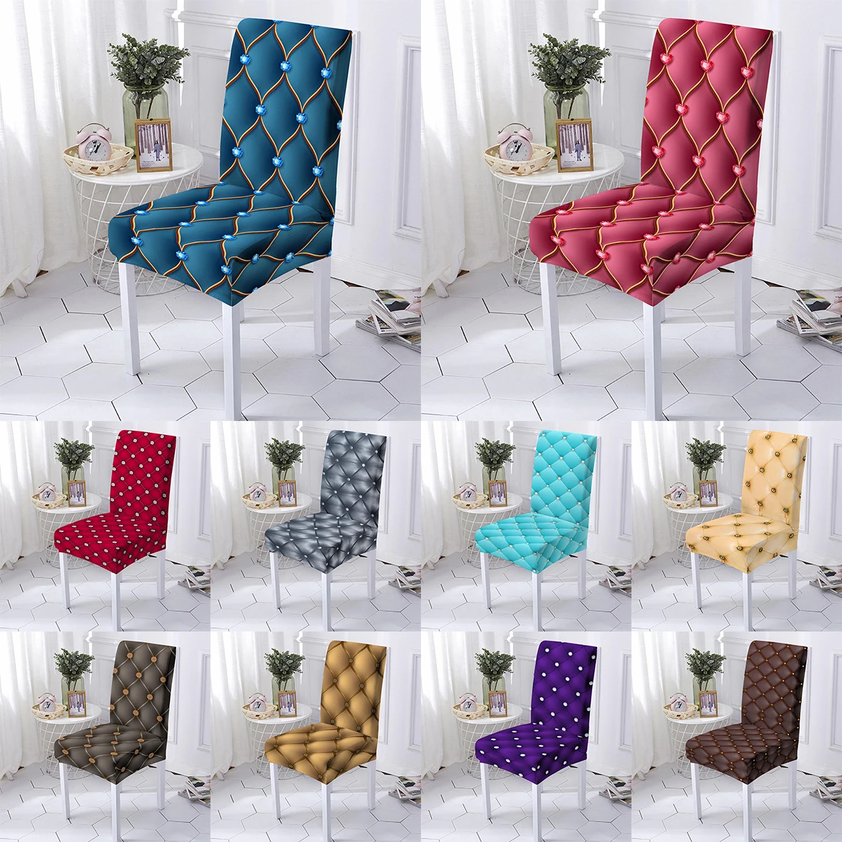 

Geometric Dining Chair Cover Spandex Elastic Chair Slipcover Modern Removable Anti-dirty Kitchen Seat Case Stretch Chair Covers