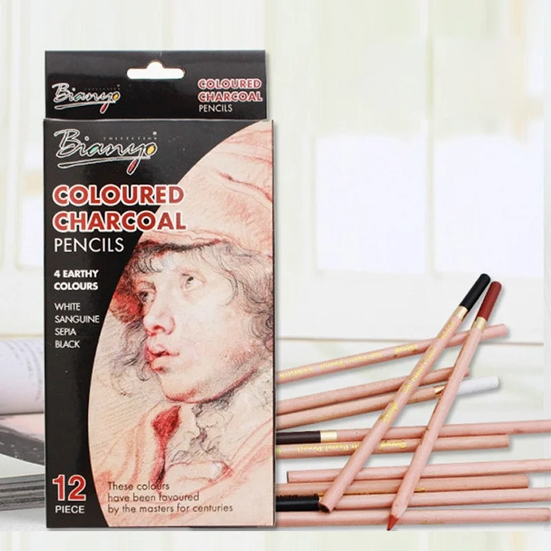 12pcs/box 4-color Carbon Painting Pencil Drawing Sketch Colo