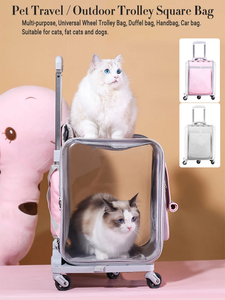 

Pet Cat Dogs Trolley Luggage Conveyors Strollers Travel Carrier Bag Transporter Backpack Handbag Cage Suitcase Carts for Cats