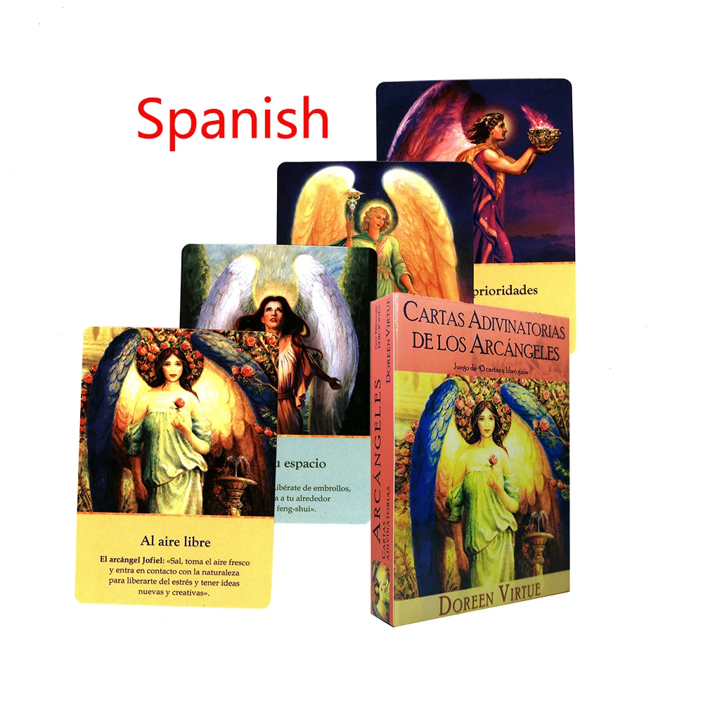 

Spanish Oracle Cards Divinatory Cards of The Archangels-Set 45 Cards and PDF Guide Version Board Games In Tarot Doreen Virtue