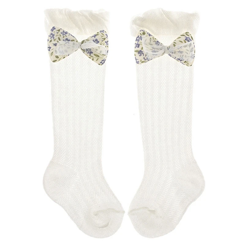 

Q1FE Infant Baby Girls Thin Over Knee Socks Cute Floral Bowknot Ruffle Mesh Stockings