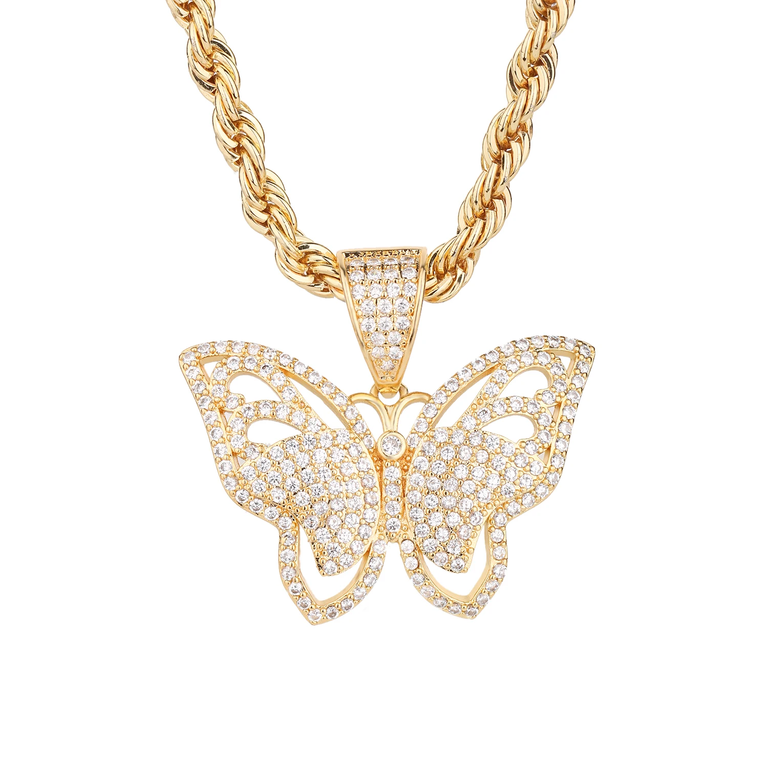 

Hip-hop Full Diamond Butterfly Necklace with Diamond Pendant Europe and America Hiphop Cuban Chain Couple Versatile Trendy Charm