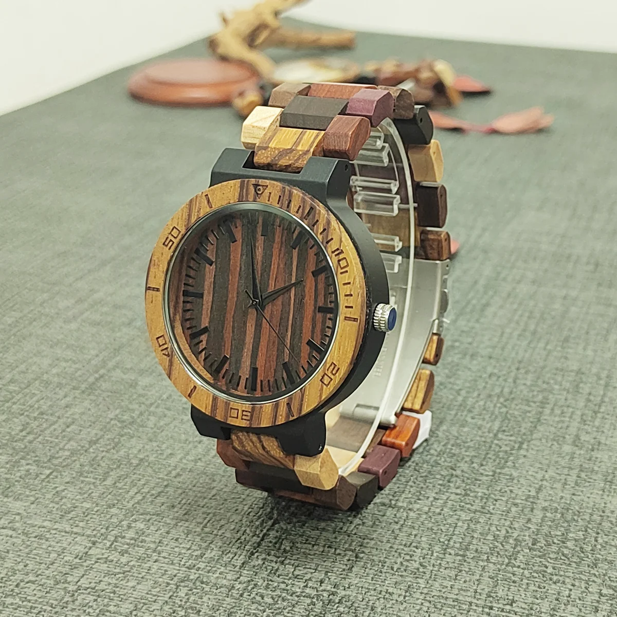 Часы наручные мужские с хронографом роскошные деревянные Кварцевые Подарочные