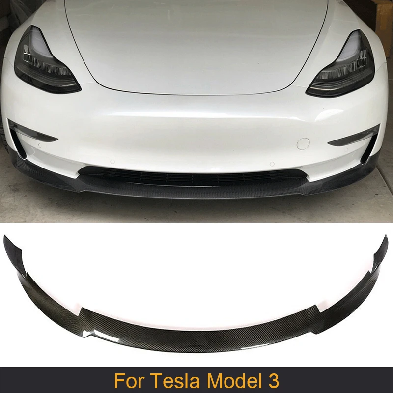 

Автомобильный передний бампер, спойлер для Tesla Model 3, базовый седан, 4-дверный 2016-2018, блеск большого радиуса действия/матовое углеродное волок...