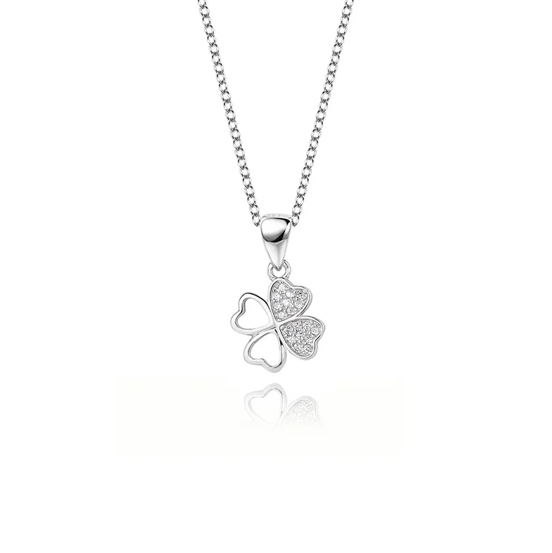 

Romantic Zircon Clover Necklace Female Jewelry Trendy Silver 925 Necklace Women Chain Accessories Bright Pendant Choker Bijou