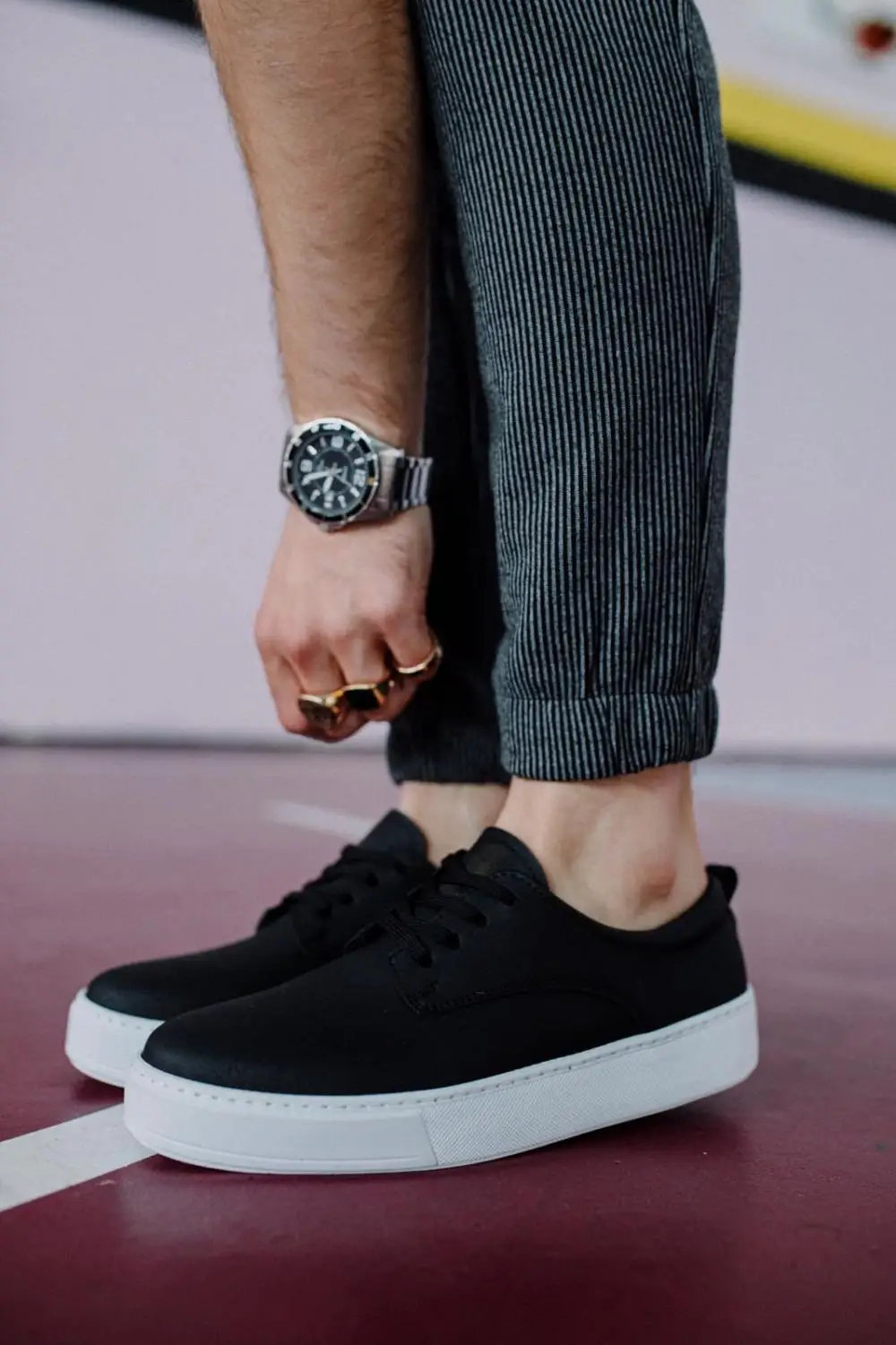

Knack Daily Shoes 077 Black (White Bottom) Quality Comfortable Orthopedic Daily Walking Male Shoes