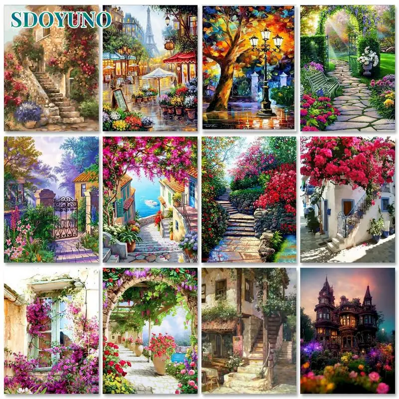 

SDOYUNO Frameless Painting By Numbers For Adults DIY Kits HandPainted City On Canvas Oil Picture Drawing Coloring By Numbers