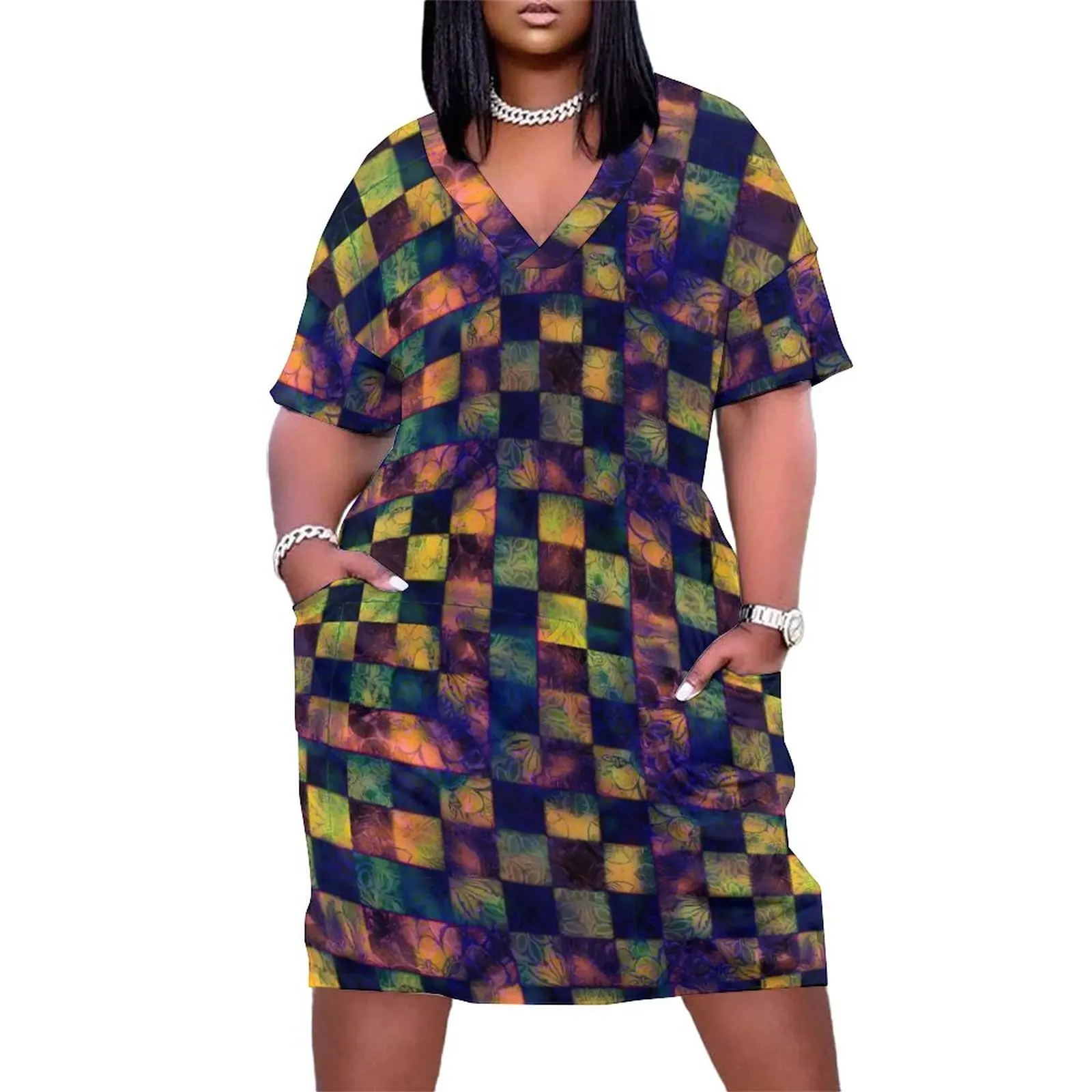 

Платье женское с V-образным вырезом и принтом, большого размера