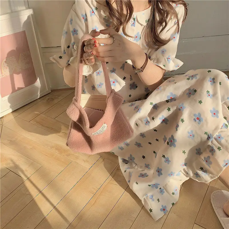 Nightgowns Women Popular Floral Girls Leisure Sweet Sleepwear Korean Style Ruffles Turn Down Collar Kawaii Homewear Elegant Ins