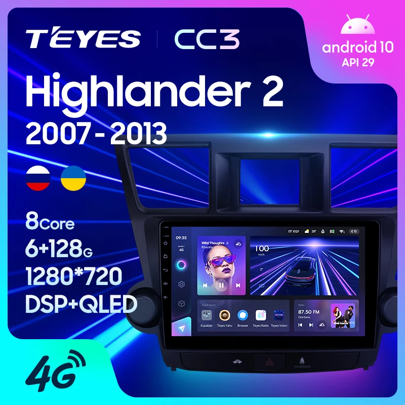 TEYES CC3 Штатная магнитола For Тойота Хайлендер Toyota Highlander 2 XU40 2007 - 2013 до 8-ЯДЕР 6 + 128ГБ 27EQ