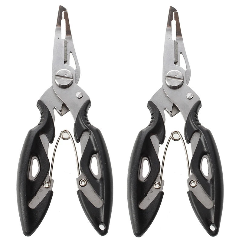 

2X Stainless Steel Fishing Pliers Line Cutter Hook Tackle Tool Black