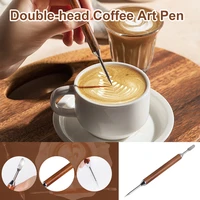 stainless steel coffee art pen wood handle latte pull flower needle barista tool coffee cappuccino latte decorating kitchen tool