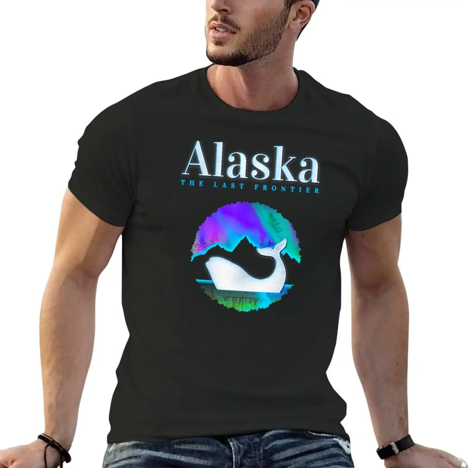 Футболка Alaska Orca Whale Northern Lights черные топы больших размеров набор мужских футболок