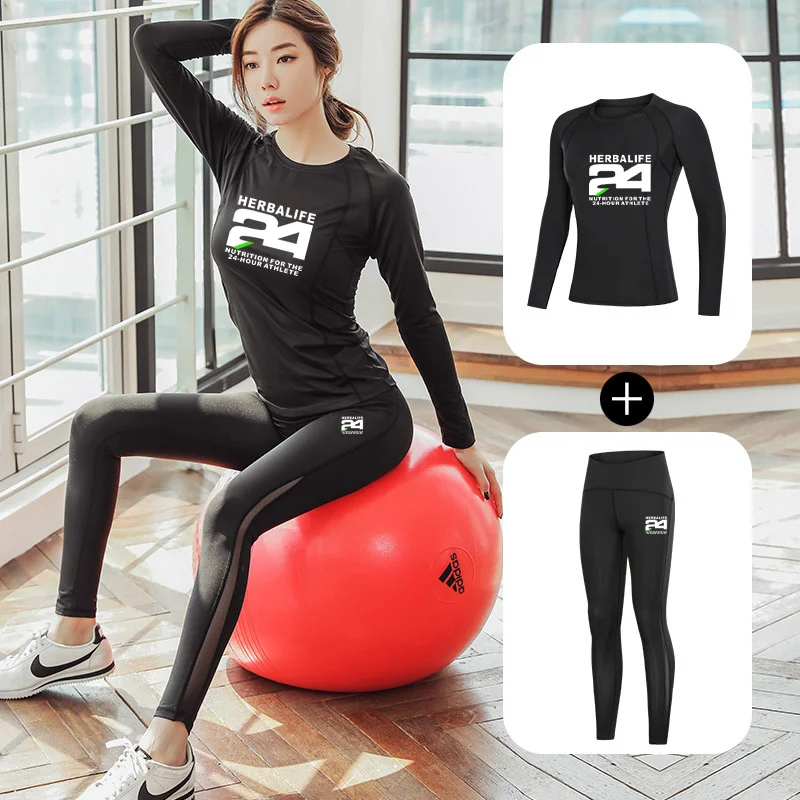 

herbalif same style fitness clothes sports suit men and women fall/winter gym running yoga clothes quick-drying two-piece custom