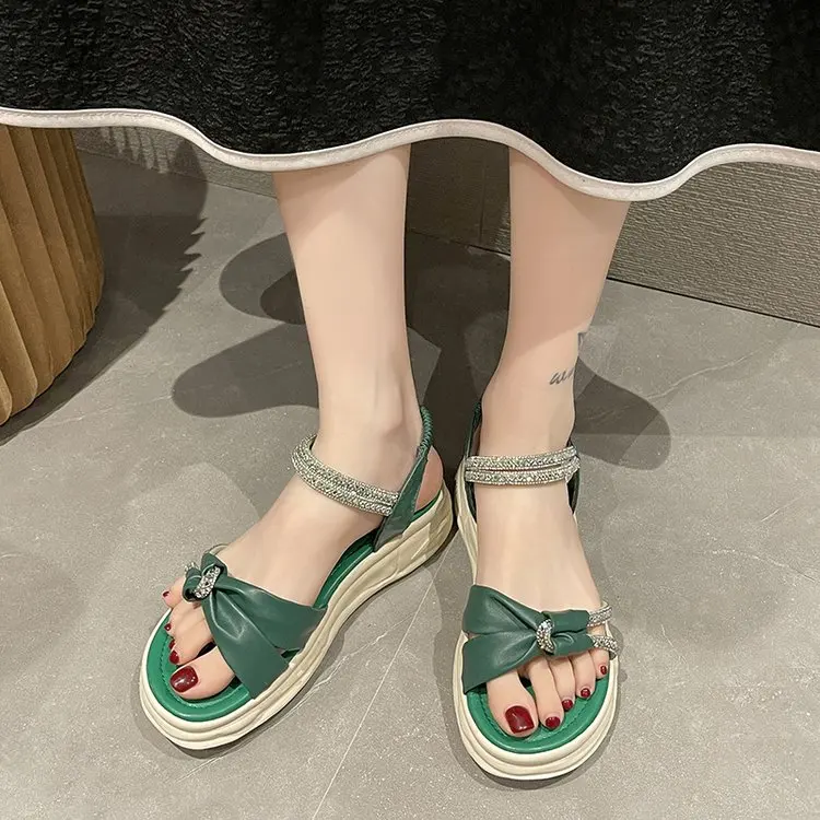 

Brand Fashion Summer New Sweet Fashion Casual Beach Shoes Thick Sole Non-Slip Sequins Solid Color Casual Ladies Sandals